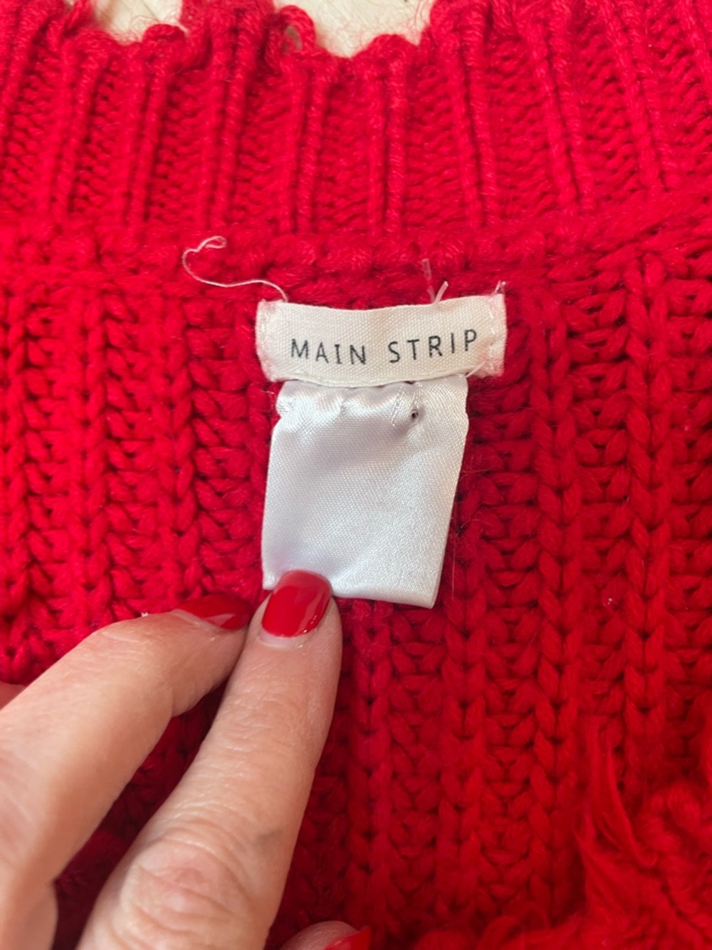 Main Strip Red Distressed V-Neck Sweater - Picture 2 of 4